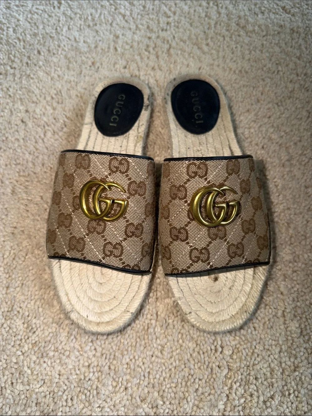 $275 THIS WEEKEND ONLY!! Gucci Marmont Espadrille Brown GG Sandals
